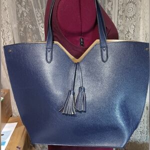 Neiman Marcus Navy faux leather tote NWOTS